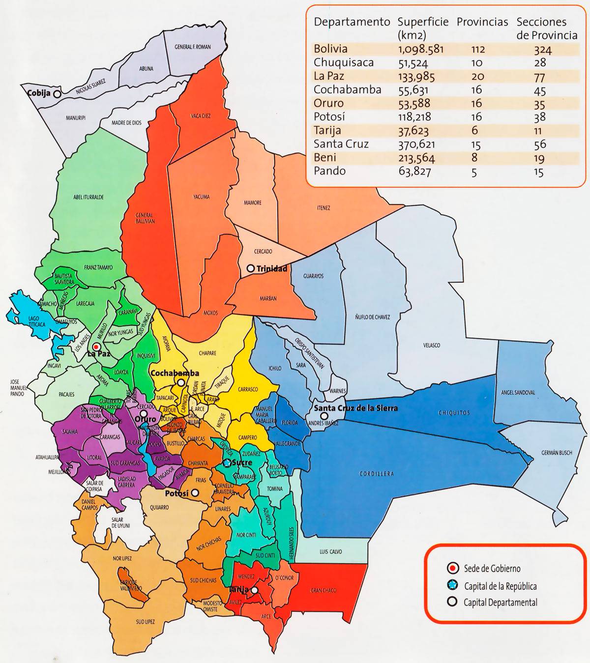 mapa división política de Bolivia - ibolivia.net