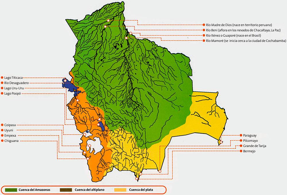 mapa hidrografía de Bolivia - ibolivia.net