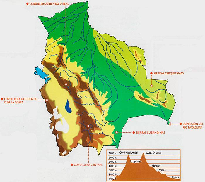 mapa orográfico de Bolivia - orografía de Bolivia - ibolivia.net