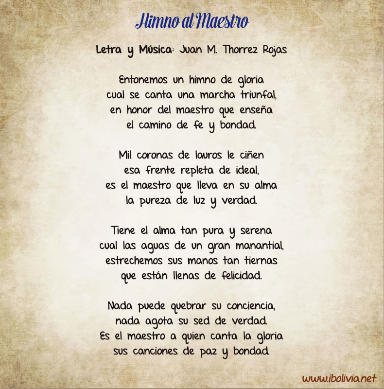 6 de junio - Himno al Maestro Bolivia - www.ibolivia.net