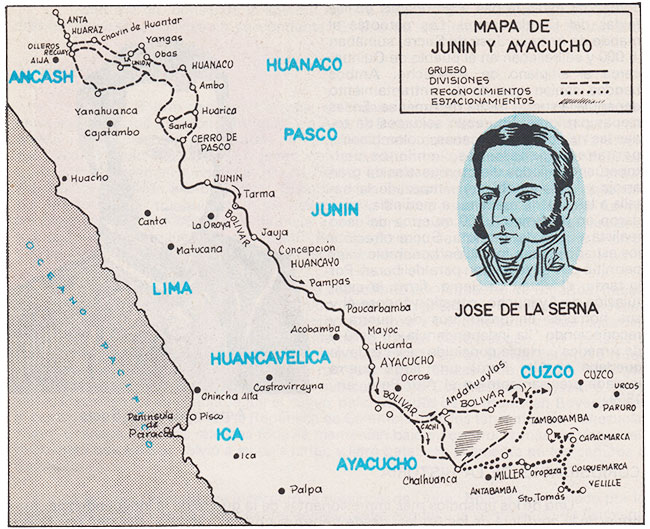Dibujo: Mapa de Junín y Ayacucho - Las corrientes libertadoras del norte y del sur - Sociales - ibolivia.net