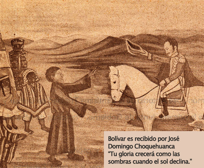 Dibujo: Bolívar recibido por José Domingo Choquehuanca - Cronología y lecturas sobre el Libertador - Sociales - ibolivia.net