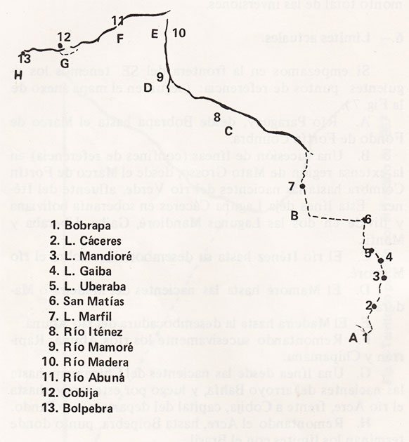 Mapa de límites de Bolivia con el Brasil